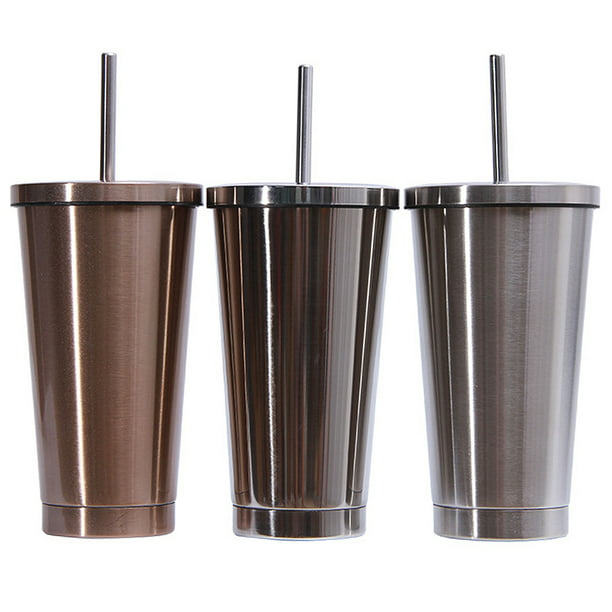 500ml Insulated Metal Cup with Lid and Straw Smoothie Tumbler BPA Free Juice 